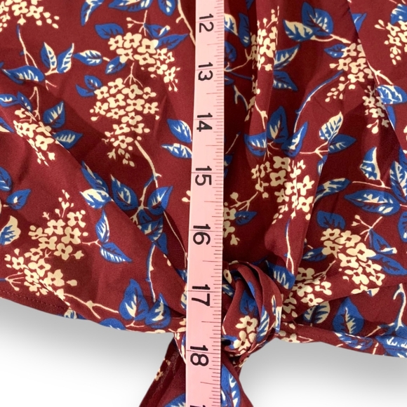 Madewell Bell Sleeve Tie Top in Antique Flora Floral Print Burgundy Size Large - Picture 14 of 16